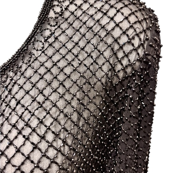 VTG Scala 100% Silk Beaded Short Bolero Jacket Scalloping L Black Formal Wedding - Picture 5 of 11